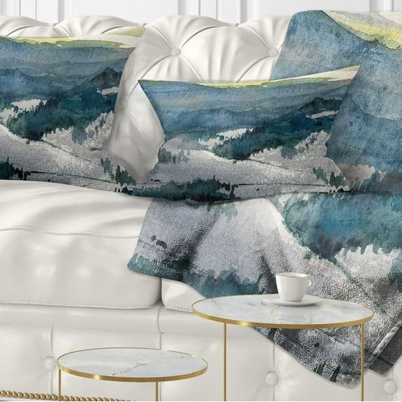 Designart Dark Mountains Watercolor - Landscape Painting Throw Pillow - 12x20
