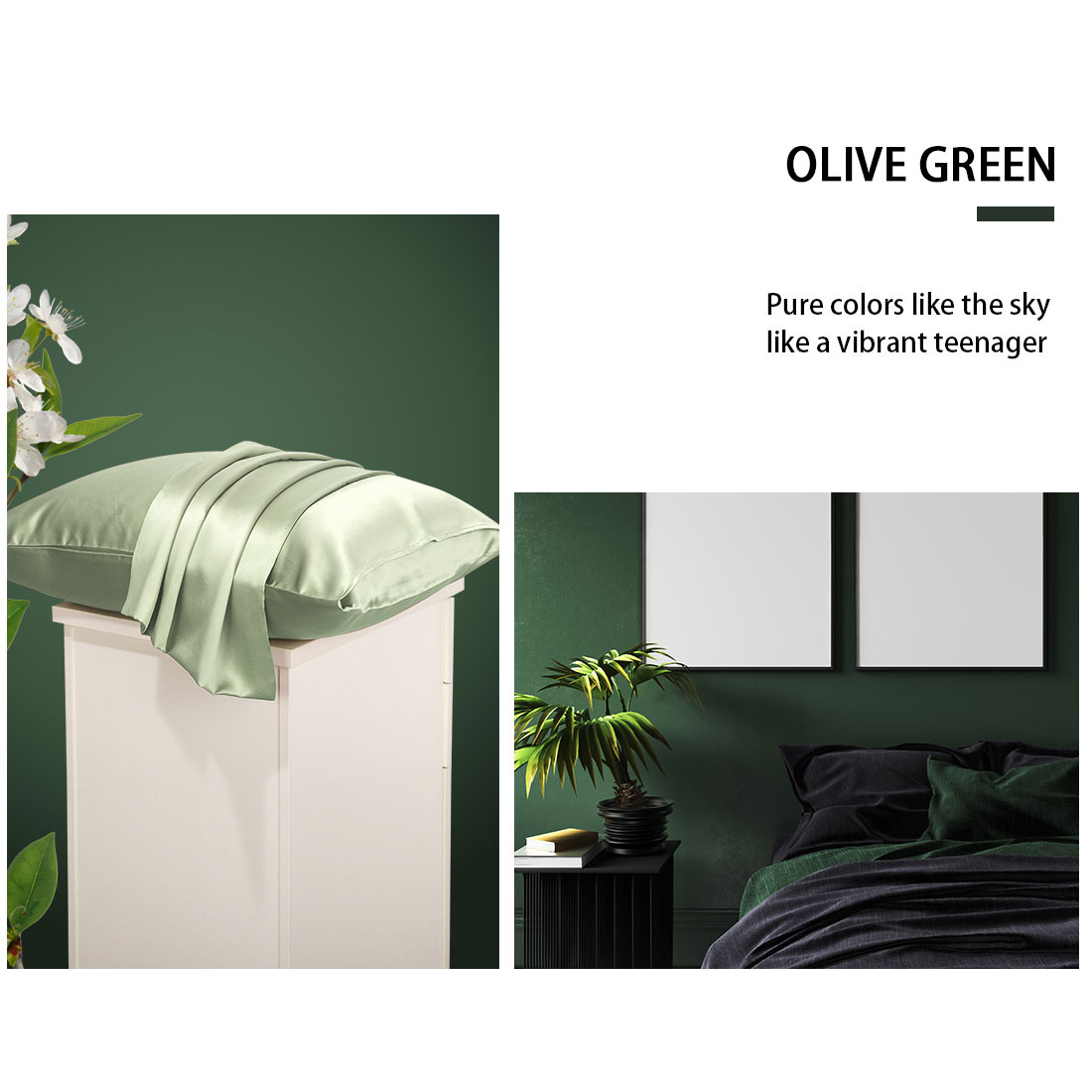 Unique Bargains Mulberry Silk Pillowcase 25 Momme 1Pc Olive Green Queen