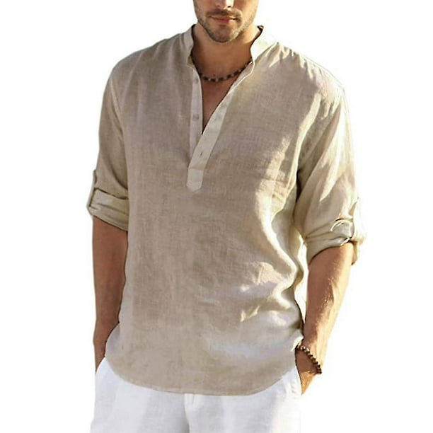 Blusa informal de algodón y lino para hombre, blusa holgada de manga larga, camisas elegantes para primavera y otoño, 2022