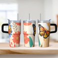 thumbnail image 2 of Butterfly 20oz Stainless Steel Tumbler with Handle and Straw – Insulated Travel Cup with Sliding Lid, 360° Full Wrap Printed Mug for Home, Outdoor & Sports Use, Spring, 2 of 6