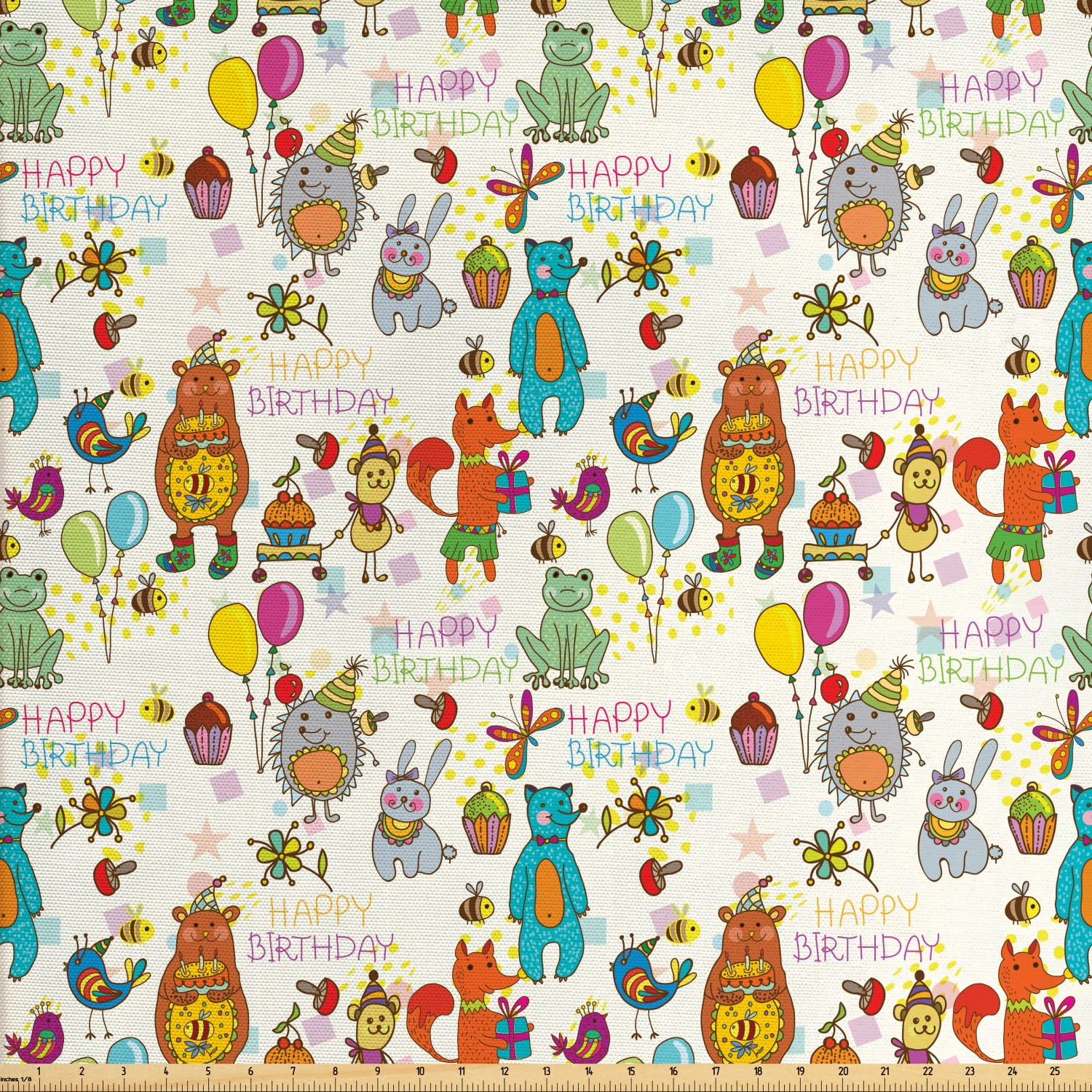 Birthday Fabric by The Yard, Fun Event with Cartoon Drawn Style Mouse