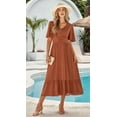 thumbnail image 5 of Women V Neck Summer Dress Ruffle Sleeves Dot Boho Flowy Beach Long Maxi Cocktail Dresses Brick red L, 5 of 10