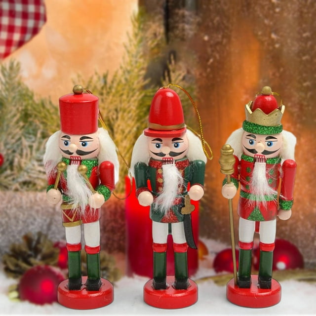 3x Cascanueces de madera Estatuilla Accesorios de fotografía Regalo elegante Decoración de Navidad Escultura tradicional para fiesta Coche Macarena Figurita de Cascanueces
