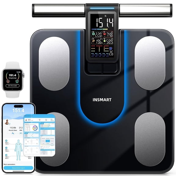 INSMART Smart Scale for Body Weight, 8 Electrode Body Fat Scale, 51 Body Data with Bluetooth, Digital Weight Scale with Color Screen for Home Health