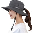 thumbnail image 1 of Sombrero para el sol con cola de caballo para mujer Protección ultravioleta Malla plegable Sombrero de pesca en la playa de ala ancha Afortunado Sencillez, 1 of 5