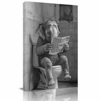 Modern Black Elephant Wall Art Bathroom Wall Decor Cute Funny Animals Canvas Ready to Hang for Guest Bathroom, Hotel, 12”x18”