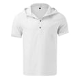 thumbnail image 3 of Rggeeun Baby Boys T-Shirts Solid Color Hooded Short Sleeve Linen Button Up For Kids Casual Summer Breathable Beach Classic Tops,White,13-14 Years, 3 of 5
