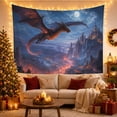 thumbnail image 3 of Dragon Flying Over a Moonlit Castle Valley, Adventurous Fantasy for Dragon Lovers, Mythic Castle Wall Decor, Halloween Gift, Tapestry Wall Hanging for Bedroom and Gaming Room, 3 of 6
