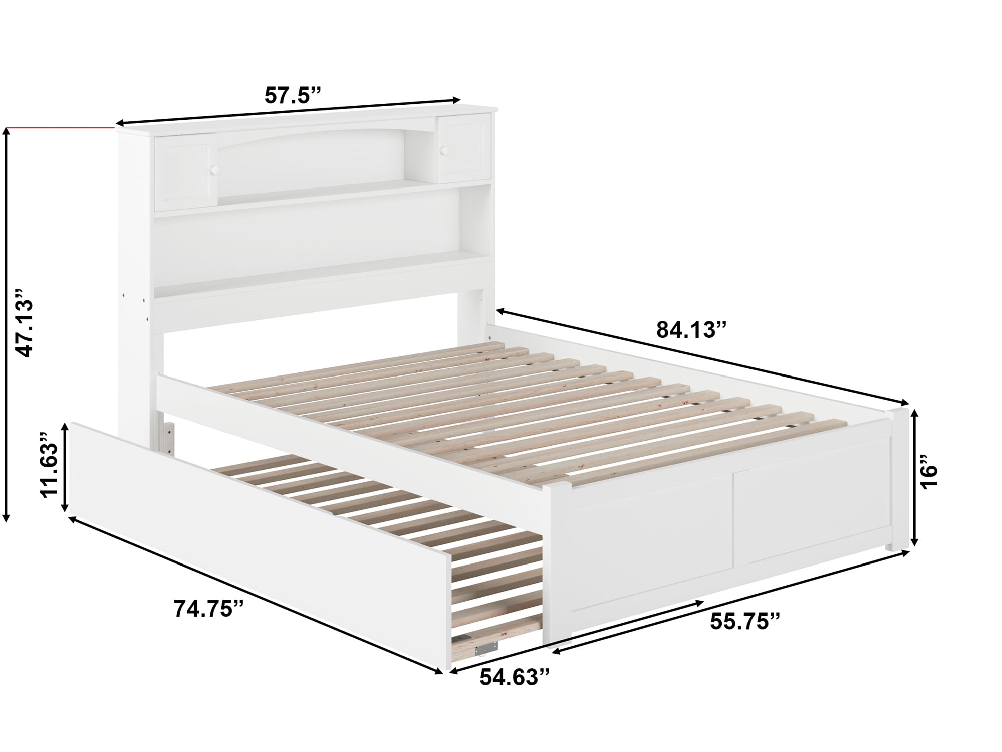 AFI Newport Full Solid Wood Platform Bed with Footboard & Full Trundle, White