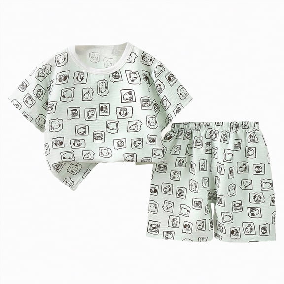 TOWED22 Baby Boy Summer Outfits 2 Pieces Crewneck Short Sleeve Shirt Top Truck Graphic Elastic Waist Shorts Clothes(Green,6-7 Y)