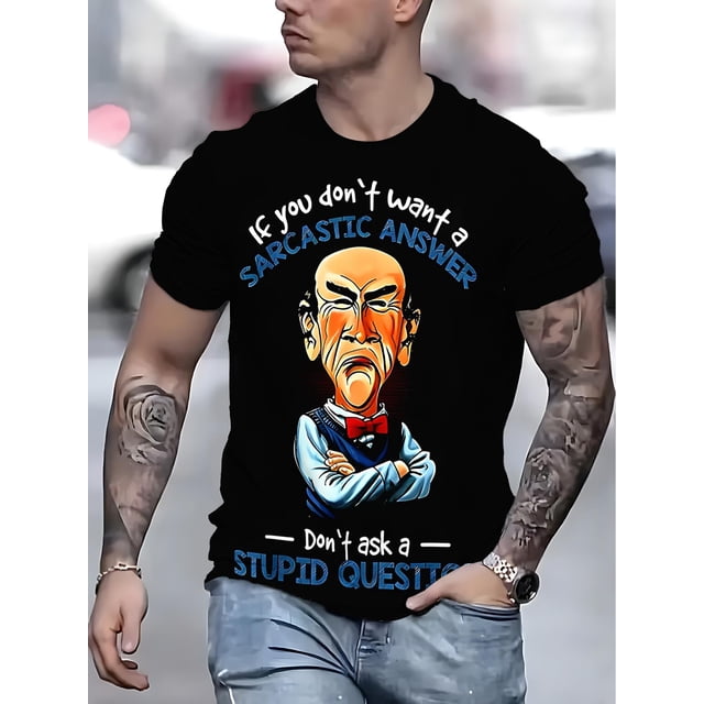 Retro-Inspired Men's Novelty T-Shirt - Short Sleeve, Crew Neck with Unique Print Design Novelty T-shirts