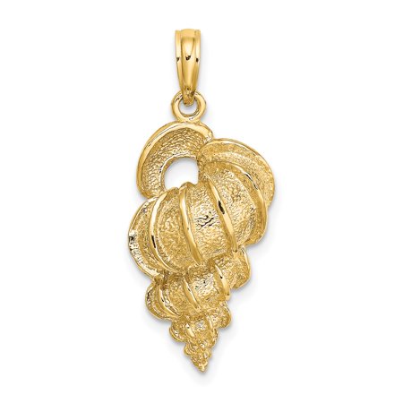 14k Yellow Gold Seashell Pendant for Women, Textured Spiral Nautical Charm, Ocean Nature Coastal Jewelry, Elegant Marine Life Beach Style