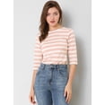 thumbnail image 2 of Disfraz de Día de San Patricio para mujer Mangas en el codo Top Cuello redondo Camiseta ajustada Camiseta estampada informal Rosa blanco M Allegra K, 2 of 6