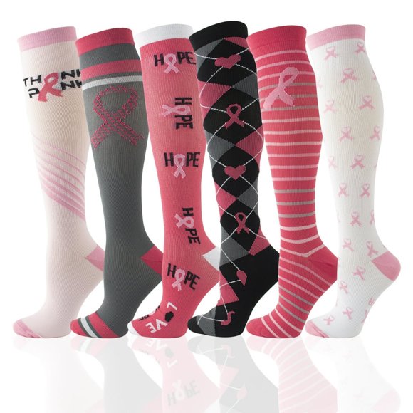 YOPTOP 6 Pairs Compression Socks for Women 20-30 mmhg Knee High for Support Nurses Pregnancy Sports Travel Flight Running,a-mix6pairs,l/xl