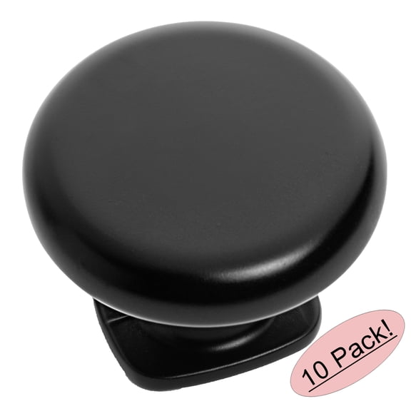 10 Pack - Cosmas 4395FB Flat Black Round Solid Cabinet Hardware Knob - 1-1/4" Diameter