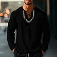thumbnail image 2 of khonts,Men's Embroidered V-Neck Drawstring T Shirts Oversized Long Sleeve Tee Shirts Stylish Comfy Casual Tops Black S, 2 of 9
