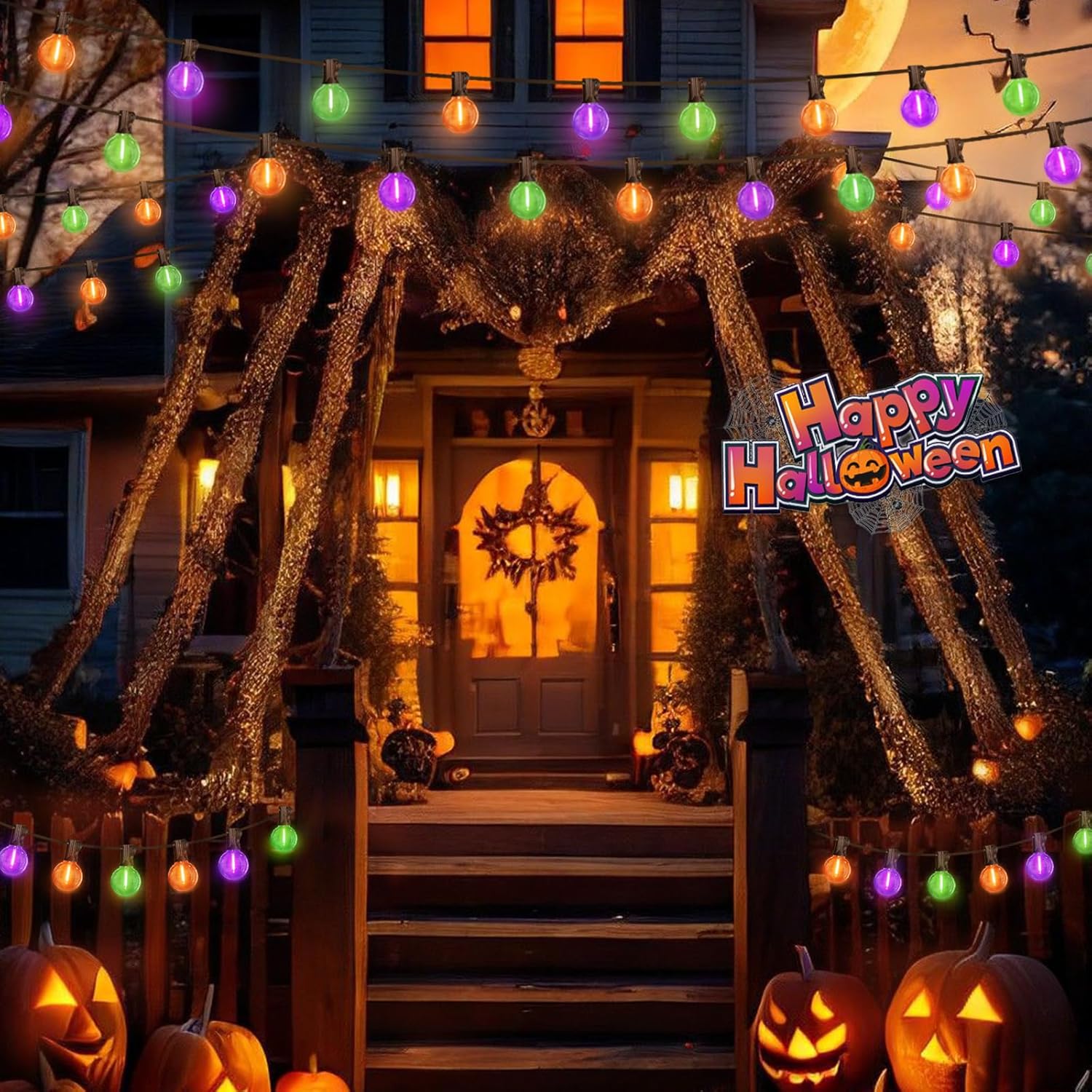 Globe Outdoor Halloween String Lights, 26FT Patio Lights with 12+1Edison Shatterproof Bulbs(1Spare), connectable Dimmable for Backyard Porch Decor,Orange Green Purple