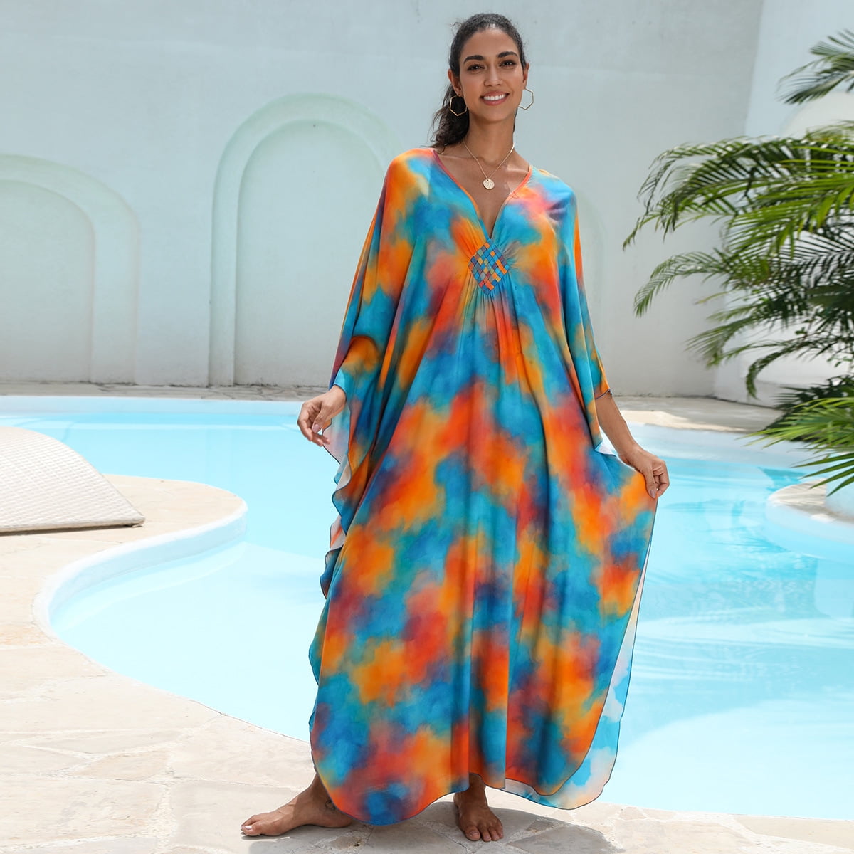Women's Plus Size Kaftan Dress – Plus Size Maxi Dress Moo Moos Beach Cover Up,Bathing Suit Cover-Up Loungewear