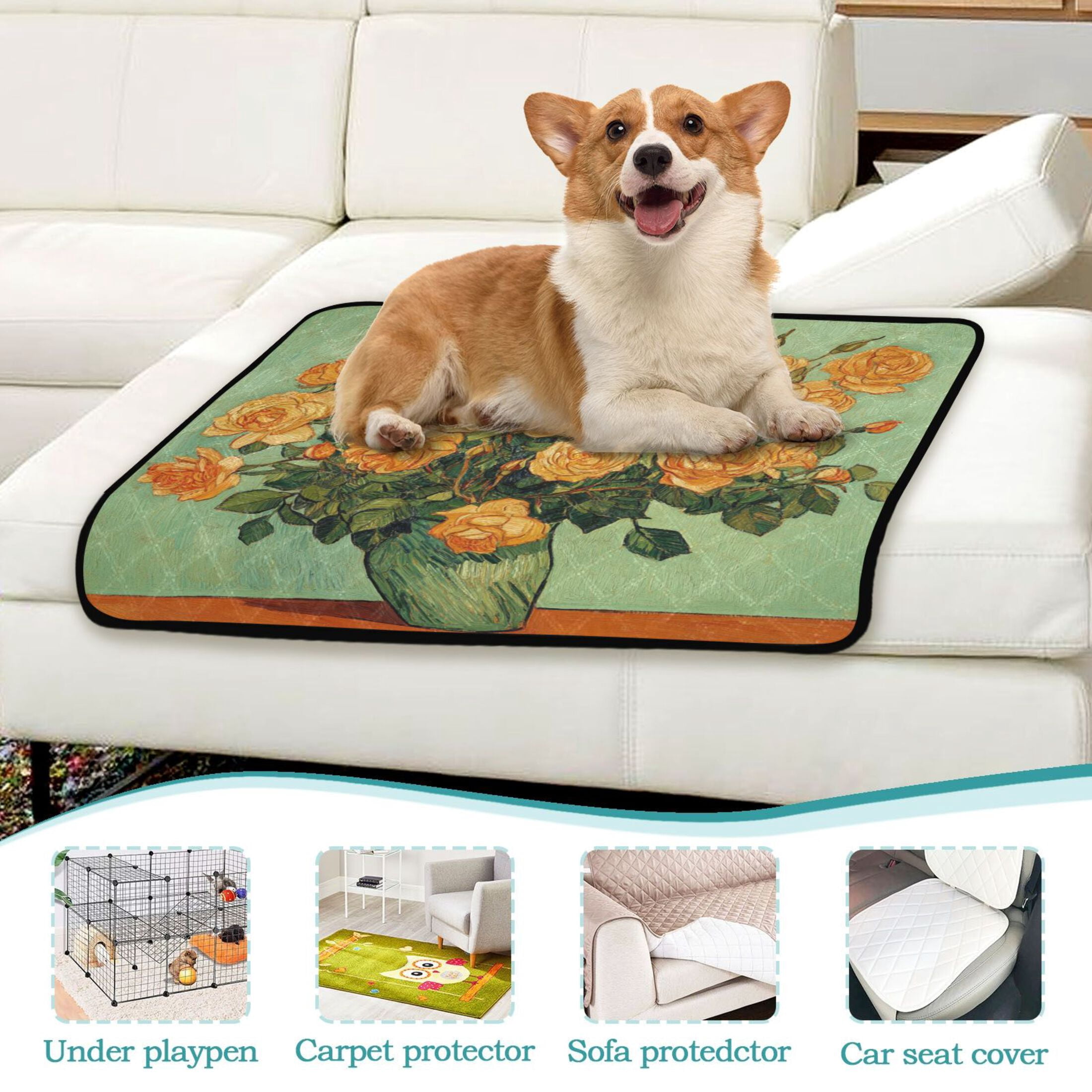 Qxltty Oil Painting Patterns for Yellow Rose Pots Cat litter Pads Pet Set of 3 Diaper Mats Center Anti-leakage Layer Absorbent Soft and Comfortable