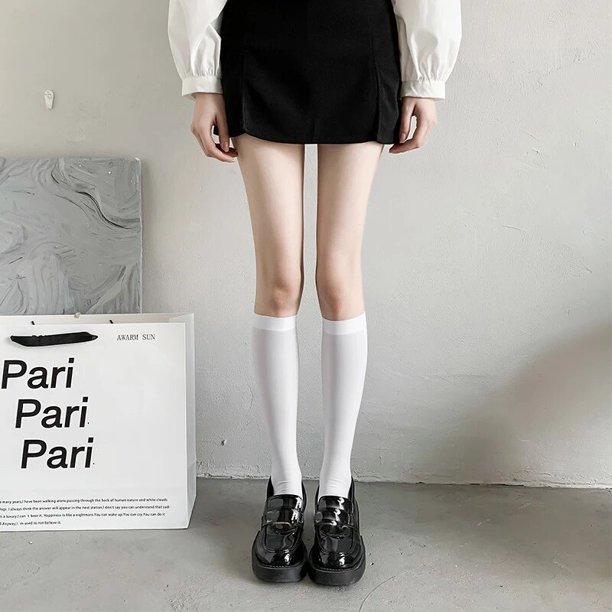 Calcetines blancos y negros de Color liso para mujer, mallas finas y dulces de Lolita, medias sexis para chicas y mujeres