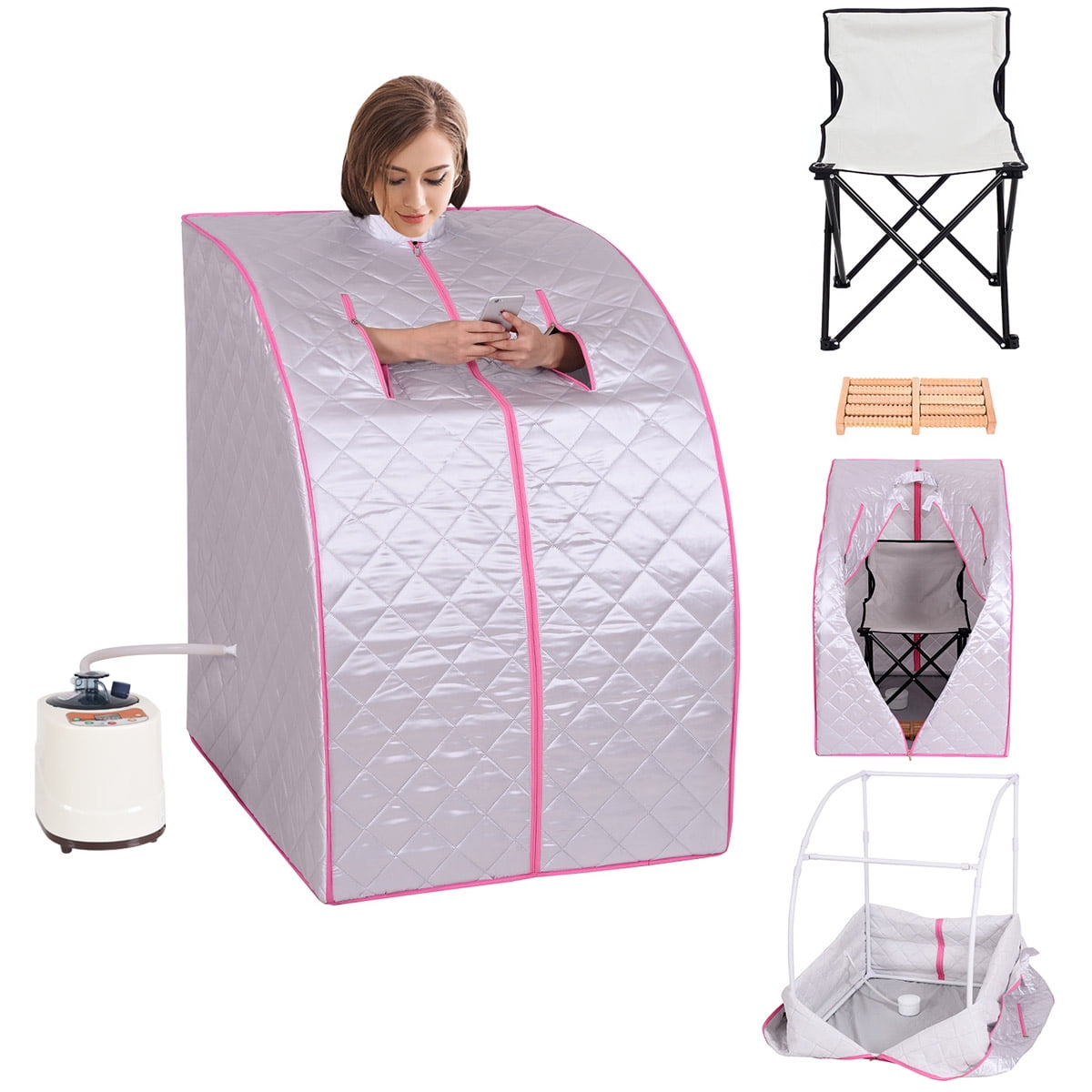 Costway Portable 2L Steam Sauna Spa Full Body Slimming Loss Weight Detox Therapy w Chair by Costway