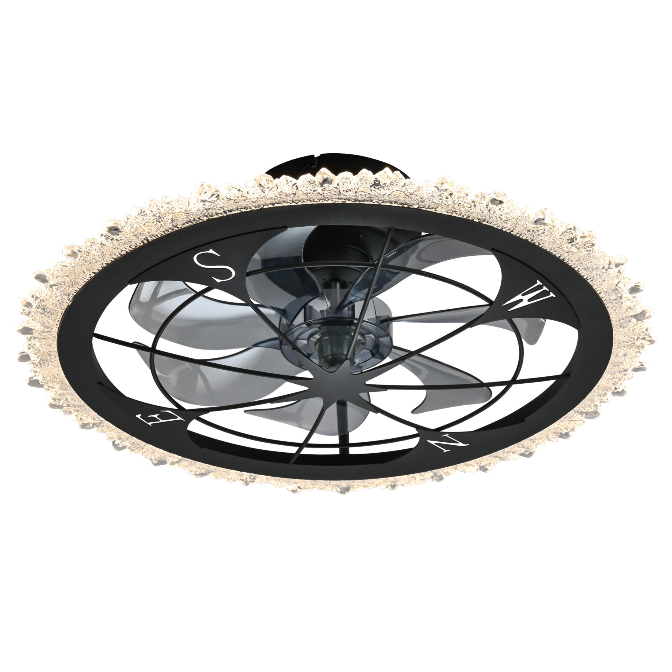 GDF Studio 21" Vintage Caged Ceiling Fan with LED Lights, Remote & App Control, Rustic Flush Mount Fandelier, Matte Black