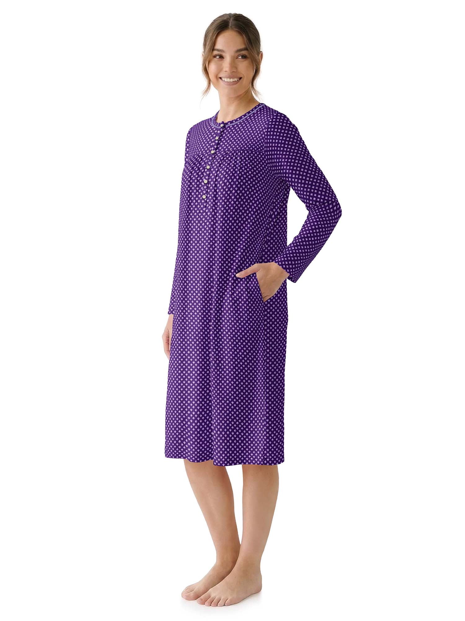 Aria Women’s Long Sleeve Stretch Velour 44" Sleepwear Nightgown, Sizes XS-5X