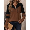 thumbnail image 6 of Women'S Long Sleeve Shirts Color Block Zipper Tops Tunics Casual Fall Ladies Tees Brown M, 6 of 7