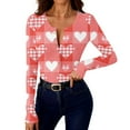 thumbnail image 6 of Valentine's Day Shirts for Women Long Sleeve Ribbed Knit Slim Fit Love Heart Graphic Stretchy Button Up Pullover Tops (XXL, Watermelon Red), 6 of 9