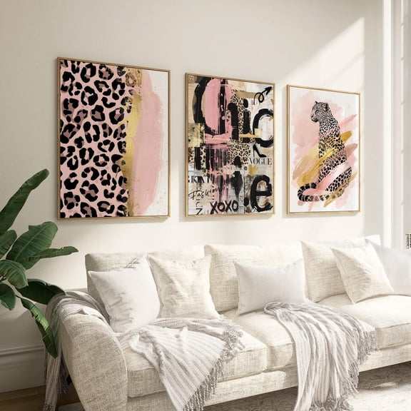Leopard Gallery Wall Pink and Black Fashion Collage Chic Modern Jungle Print Set 3 Unframed Paper Print 8x12