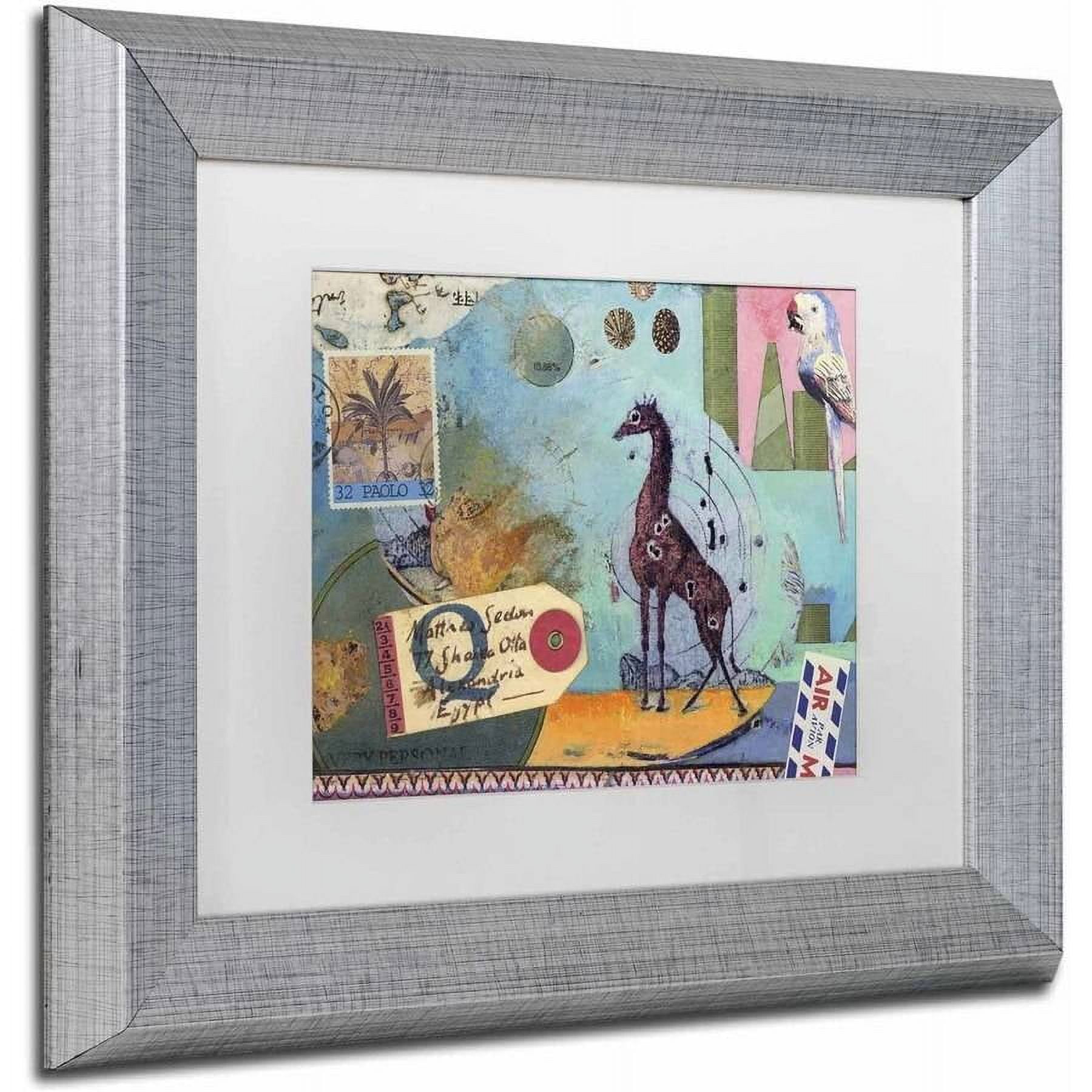 Trademark Fine Art 'Giraffe' Canvas Art by Nick Bantock, White Matte, Silver Frame