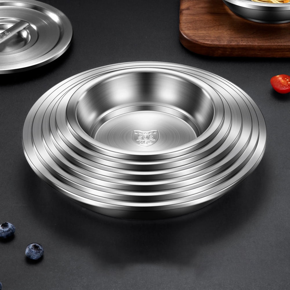 Dinner Plate 304 Stainless Steel Discs Chic Food Storage Tray Round Silver  Frosted Metal Dishes Nordic Simplicity Dessert Steak - Dinner Plates -  AliExpress