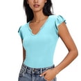 thumbnail image 2 of Enjoytime Womens Tops Solid Color V-Neck Ruffle Sleeve Crop Shirts 2026 Spring Summer Vacation Casual Clothes, 2 of 8