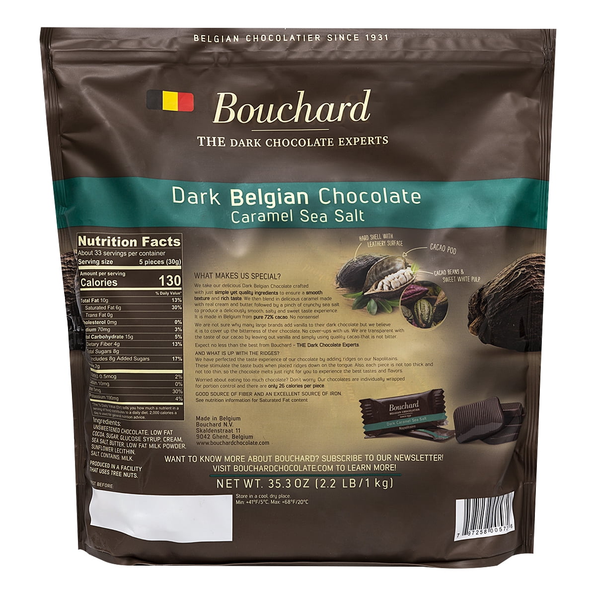 Belgian Dark Chocolate Caramel Sea Salt Napolitains 35.2 OZ (2.2 LB/1KG)