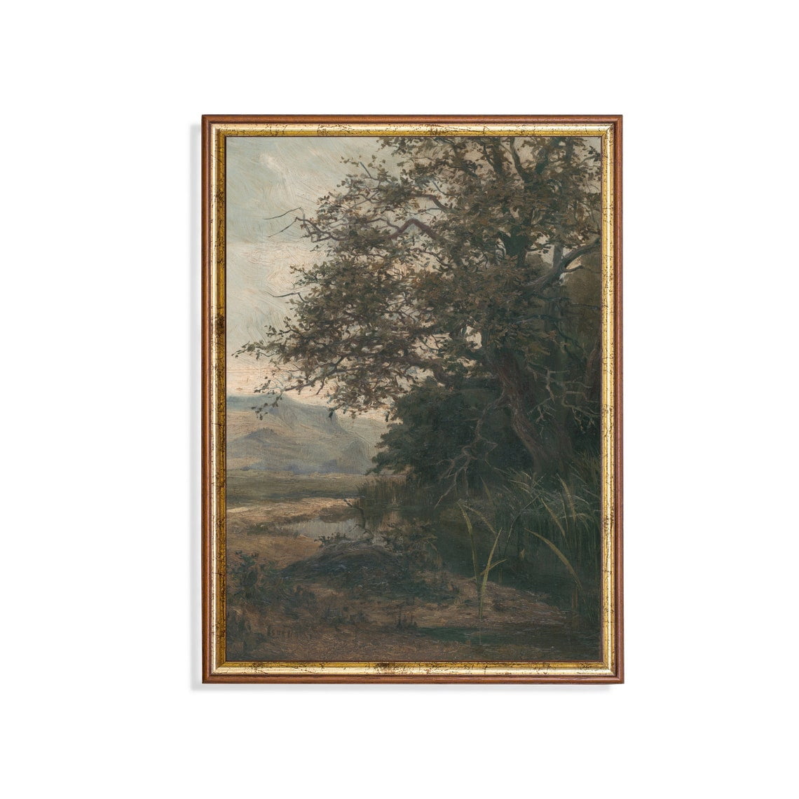 Antique Woodland Landscape Rustic River Scene Wall Art Living Room And Gallery Wall Decor