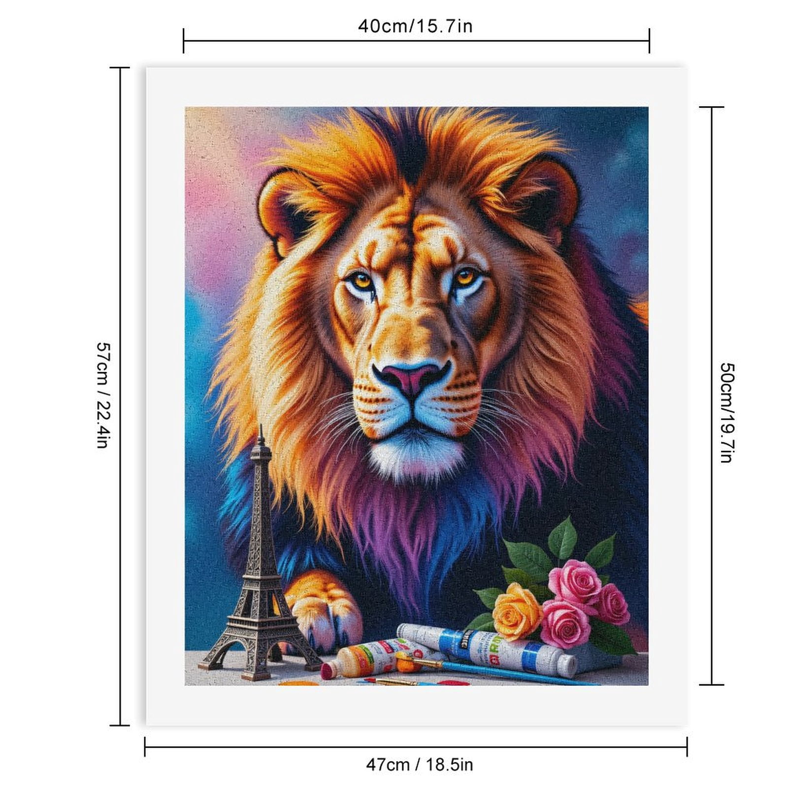 Paint By Numbers Kit for Adults Beginner - Lion Eiffel Roses Brushes Art DIY Canvas Painting Kits for Adults, Frameless Paint By Number for Adults for Home Wall Decor 16x20 Inch
