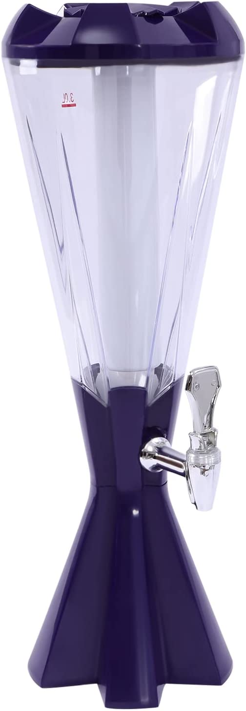 FETCOI Beer Tower Dispenser Drink Dispenser 3L with Ice Tube and LED Lights Keg Tap for Kitchen Party