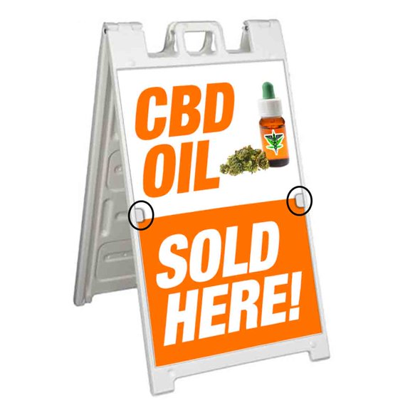 CBD Oil Sold Here (24" X 36") Deluxe A-Frame Signicade, Includes 2 Removable Panels & Stand