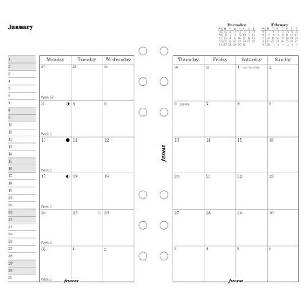 Filofax Calendar Refills Month On Two Pages 2014 Personal Size FF