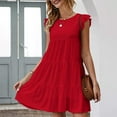 thumbnail image 1 of GZWYHT Robes d'Été, Robes pour Femmes 2025 Robe Décontractée à Manches Courtes Col Rond Couleur Unie Jupe Plissée Midi, Robes Décontractées, Robe Rouge, Robes Fluides TG, 1 of 9