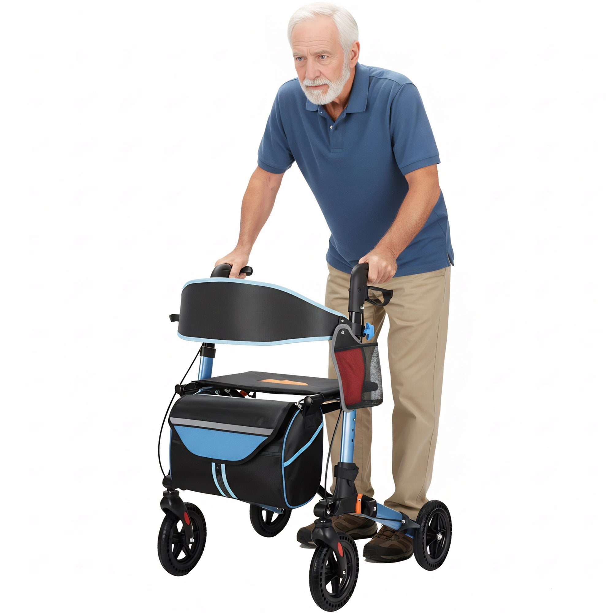 QEEKA Foldable Rollator Walkers with Seat for Seniors,350 lb Capacity,8'' Big Wheels,6-Position Height