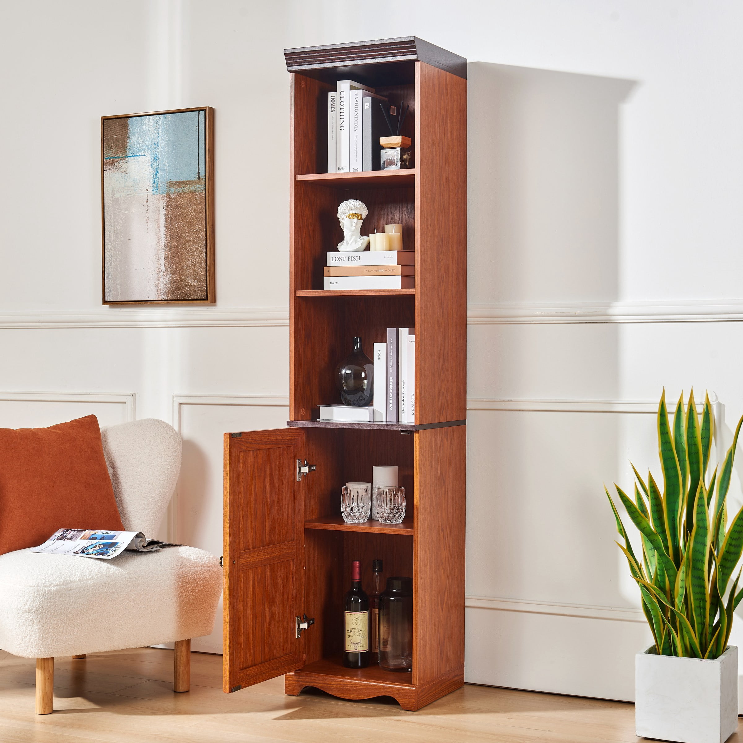 70.86"(180cm) Tall Free Combination Wood Storage Cabinet, Free-Standing Cube Cabinet with 5 Shelves, Living room Bookcase, Bedroom Display Cabinet Bookshelf