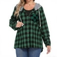 thumbnail image 4 of Classic Plaid Hoodie for Woman Long Sleeve Drawstring Sweatshirts Button Casual Jackets Soft Fleece Fall Outfits Stylish Streetwear Color Block Coat, 4 of 5