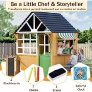 Hommow Outdoor Play House for Kids, Wooden Kids Playhouse with Kitchen Toys, Blackboard,Chalks,Wood Color