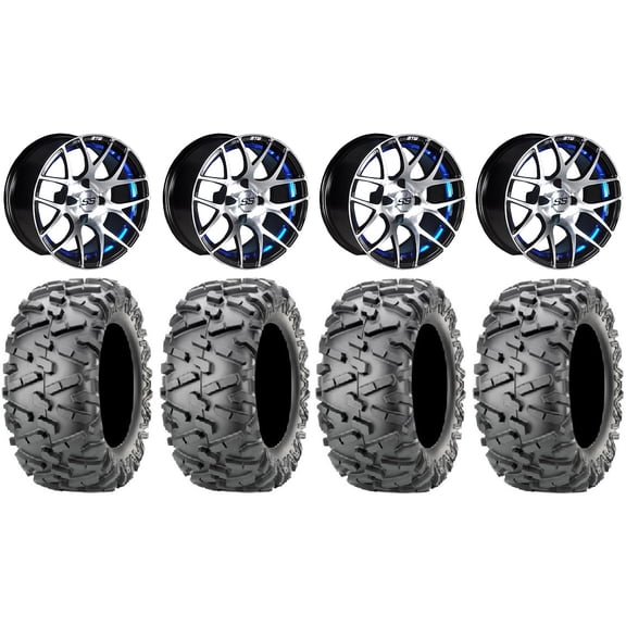 GTW Pursuit 12" Golf Cart Wheels Blue 23" BigHorn 2.0 Tires Yamaha