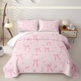 thumbnail image 2 of Erosebridal Kawaii Ribbon Bowtie Kids Twin Quilt Set,Girls Pink Bow Twin Coverlet Set,2-Piece, 2 of 7