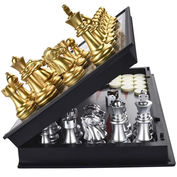 Set de juego de mesa QuadPro 3 en 1 Magnetic Chess Checkers Backgammon