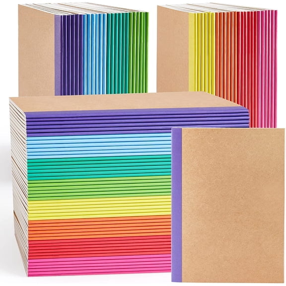 96 Pack Composition Notebooks Bulk, Kraft Cover Lined Blank College Ruled Composition Travel Journals with Rainbow Spines For Women Students Business, 60 Pages, 8.3”x 5.5”, A5, 8 Colors