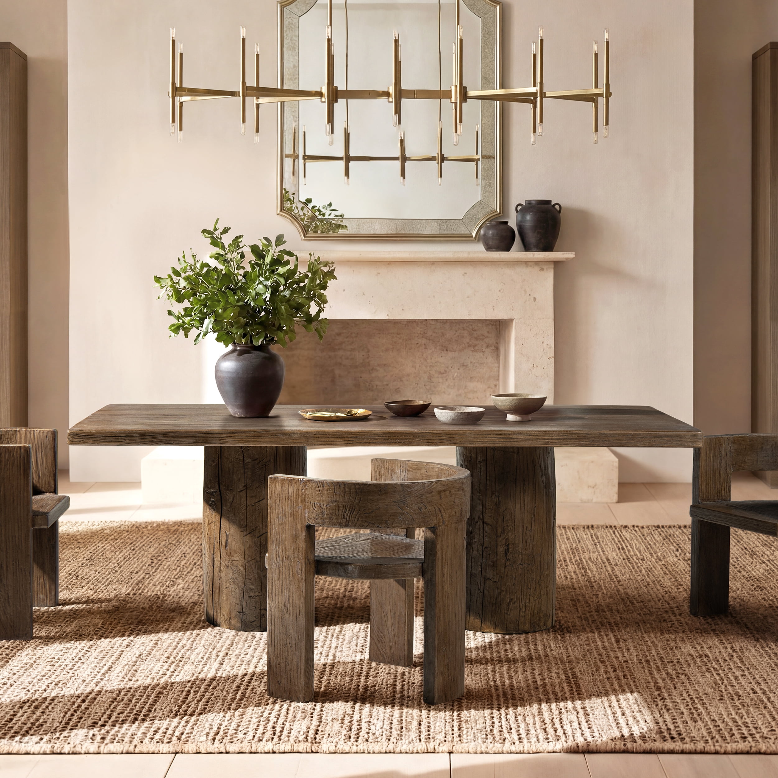 Arbor 84" Solid Reclaimed Elm Double Pedestal 8-Person Dining Table Heritage Medium-Dark Brown