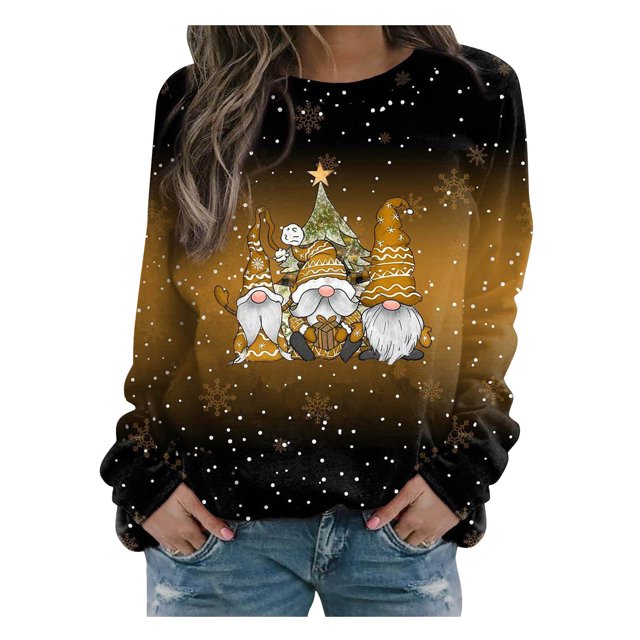 Japceit Chandails de Noël Aguichant pour Femmes Longs Chandails de Noël pour Femmes Chandail à Capuche Imprimé de Noël pour Femmes à Manches Longues à Col Rond Chandail Aguichant de Noël pour Femmes